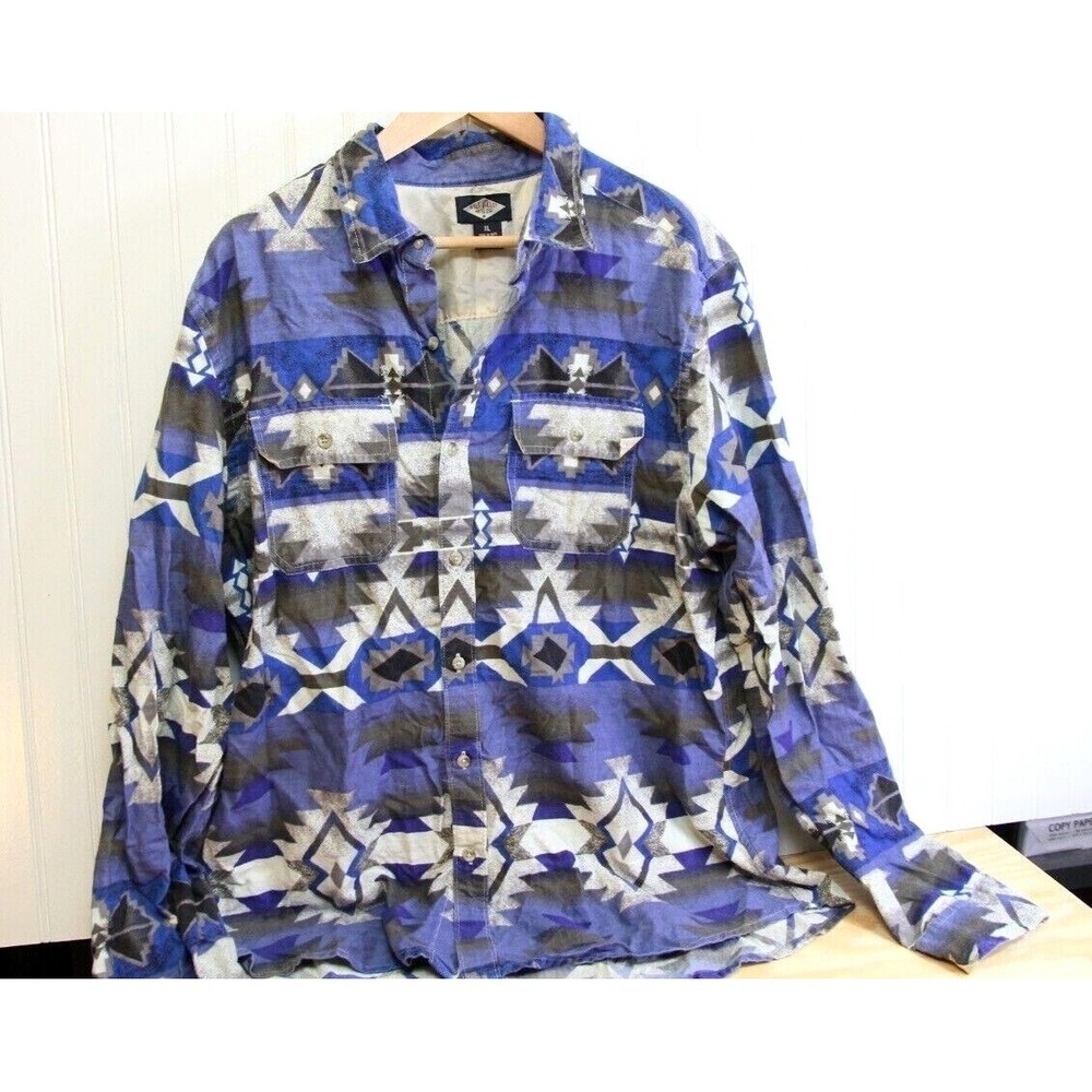 Mens Salt Valley Western Plaid Shirt Size XL Blue Long Sleeve Button Front